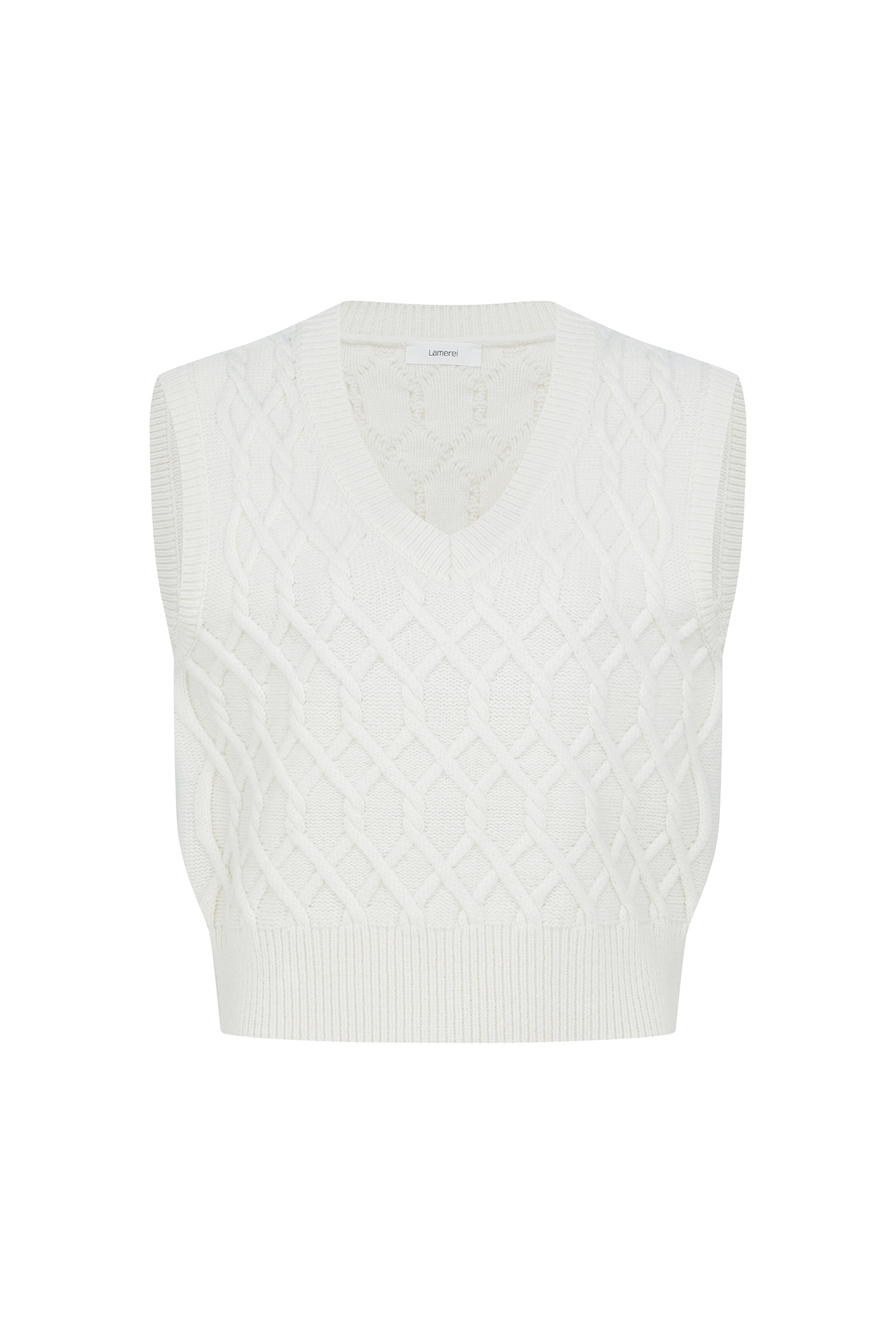 Lambswool Cable V-neck Vest[LMBCAUKN227]-Ivory